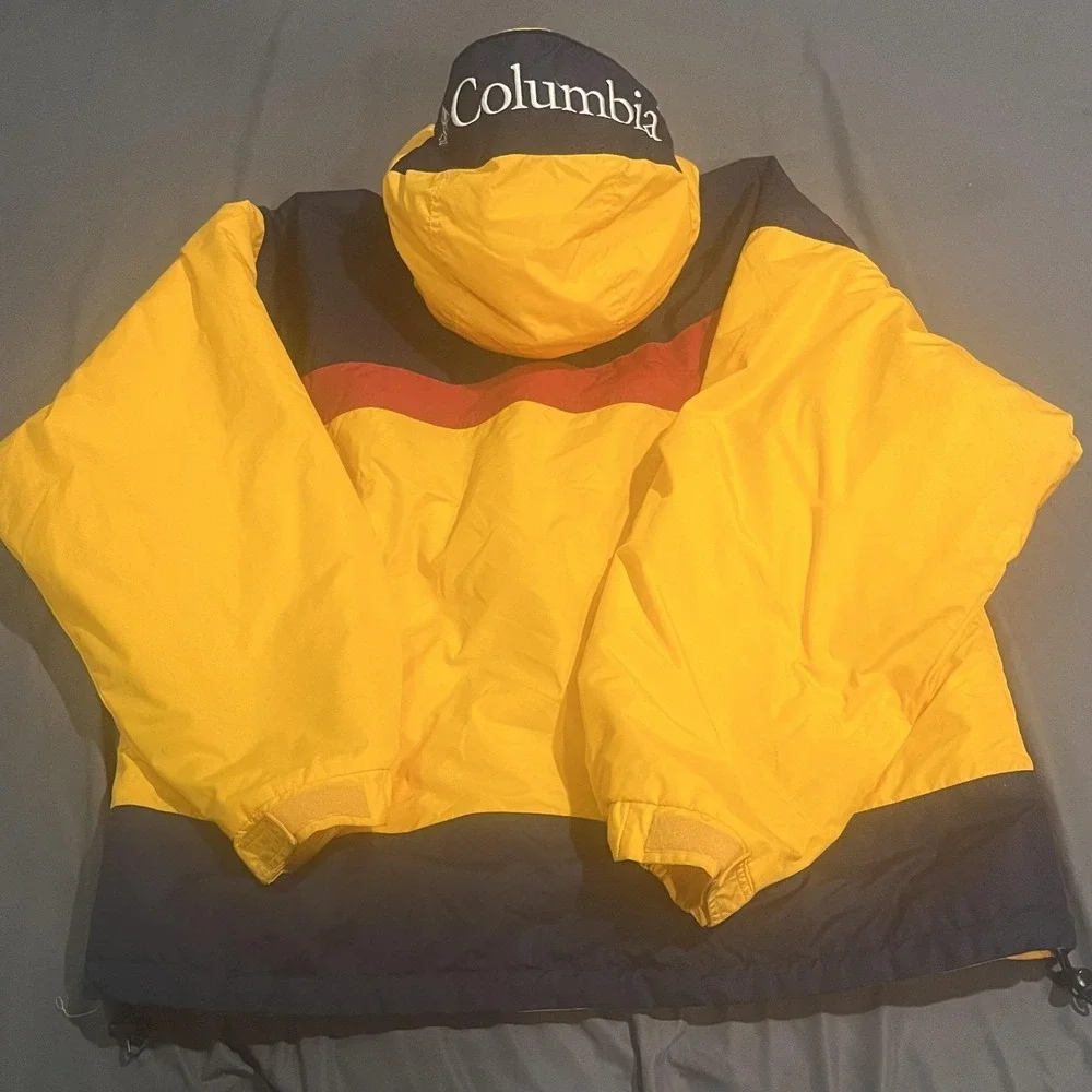 Vintage Columbia Anorak Jacket Womens L Yellow Colorblock Hooded Windbreaker - Picture 6 of 6